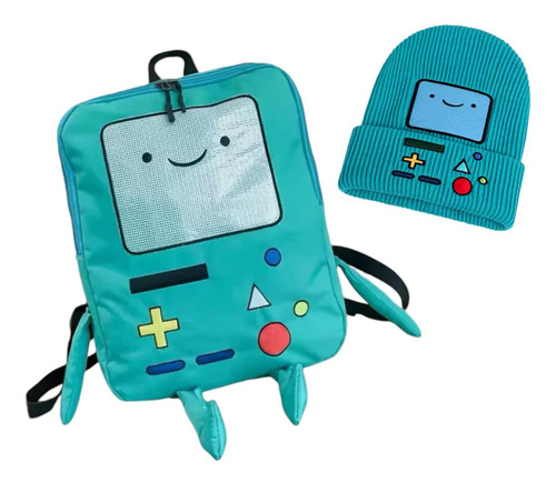 Mochila Hora De Aventura Bimo 36x29x9 Cm + Gorro Bimo Conjunto Escuela Equipaje Útiles Maleta Bag Bolsa Bagpack Finn Jake Adventure Time