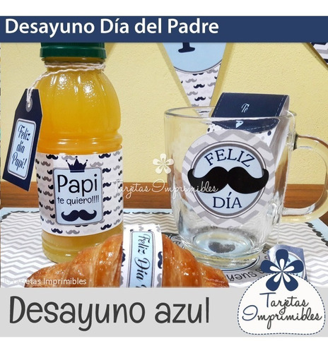 Kit Imprimible Desayuno Personalizado Dia Del Padre Azul