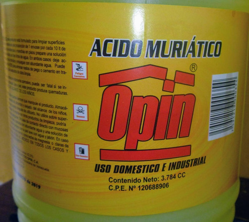 Acido Muriatico Marca Opin Galon Y Litro.