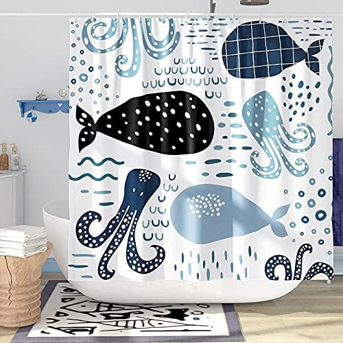 Juego De Cortinas De Ducha De Ballena Azul, Divertidas Corti