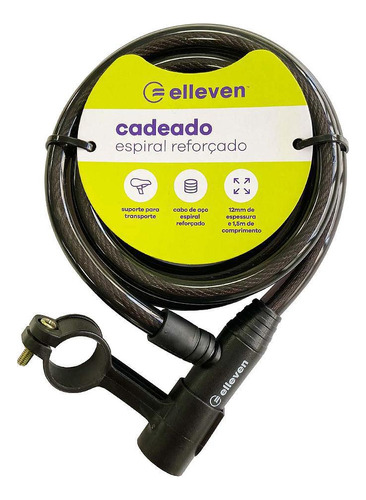 Cadeado Espiral Elleven 1,5m X 12mm + Suporte Bicicleta/moto