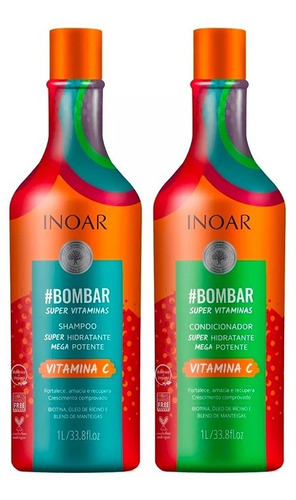  Kit Duo Shampoo Y Acondicionador Bombar Inoar 1 Litro Vegano