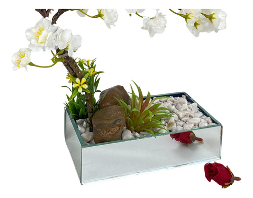 Bonsai Artificial De Pessegueiro Mini Árvore Rosa Ou Branco