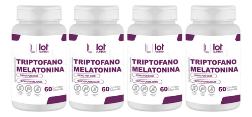 Kit 4un Triptofano + Melatonina 60 Cápsulas Relaxamento Sem Sabor