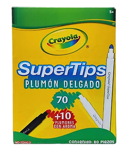 Plumin  Supertips Crayola 70lavable + 10aroma, Caja 80piezas