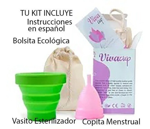 Copita Menstrual Vivacup + Vaso Esterilizador + Bolsita Eco