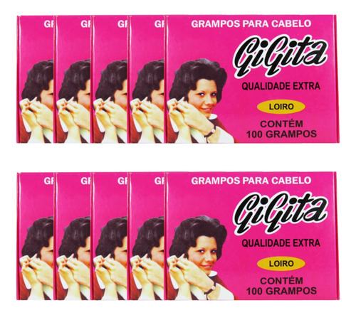 Kit Com 10 Gigita Grampos Para Cabelos Nº5 Loiro C/50