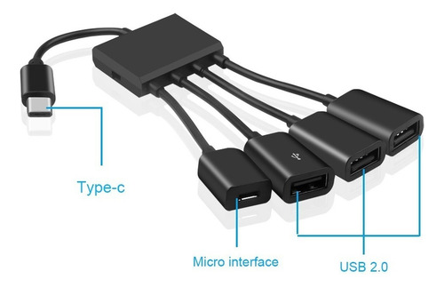 Splitter Adaptador Tipo C Hub Otg Carga Teléfono Y Tableta