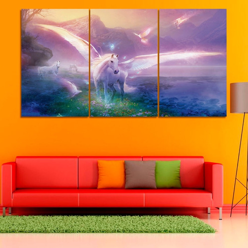 Cuadro Tríptico Caballo Pegazo Unicornio (150x80 Cm)