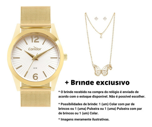 Kit Relógio Feminino Dia A Dia Dourado + Brinde Condor Cor do fundo Branco