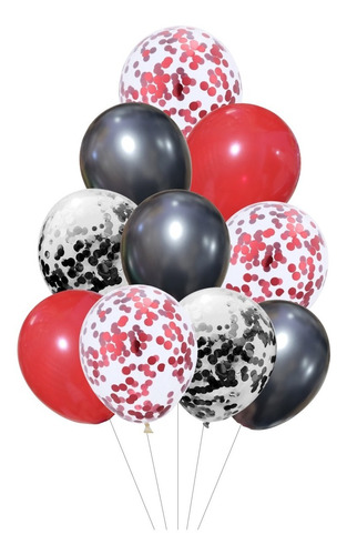 Set 10 Globos Negro Rojo Cumpleaños Confetti Decoración 