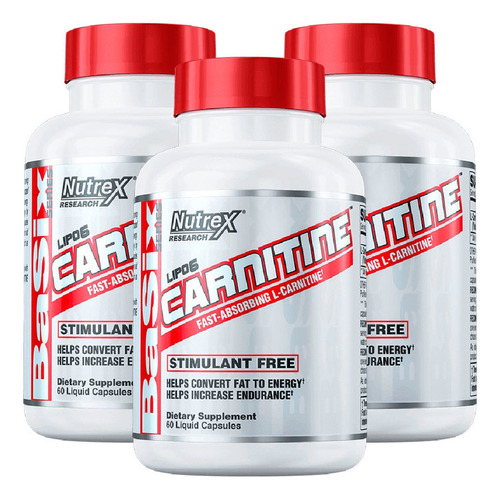 L Carnitina Lipo 6 Nutrex 60 Caps X 3 Quemador De Grasa Sabor Sin Sabor