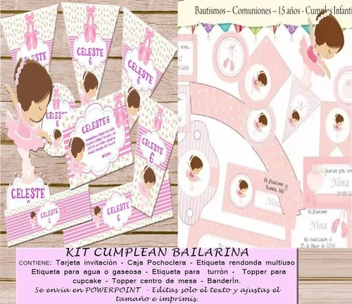 Kit Imprimible Editable Pack Invitación  Pink Ballerina