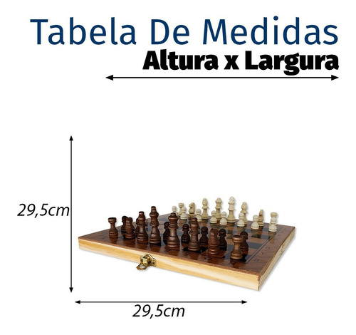 Imagem 6 de 6 de Jogo Tabuleiro 3 Em 1 Xadrez Dama Gamão Peças Em Madeira