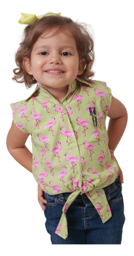 Camisa Infantil Sem Manga Menina Flamingo