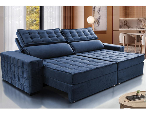 Sofá Retrátil 2,95m Cama Inbox Big Star. Com Softgel d40 Cor Azul