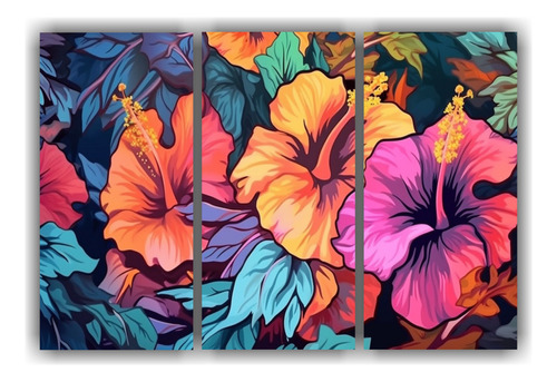 3 Artes De Pared Tela Sublimada Camelia Alargados 105x70cm