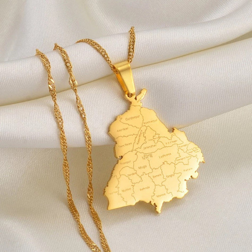 Collar Con Colgante De Mapa De Punjab De Acero Inoxidable, J