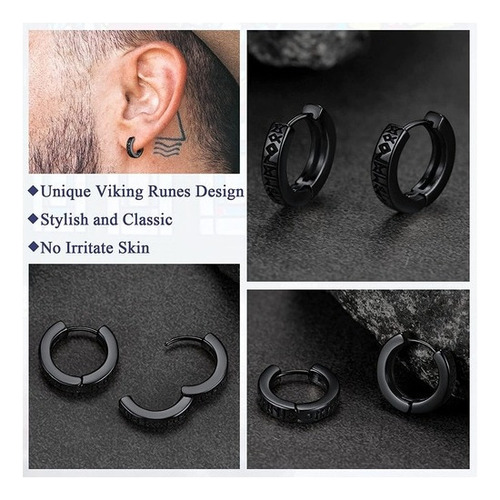 F Pack 2 Pares Aros Runas Vikingas Hombre Mujer Piercing