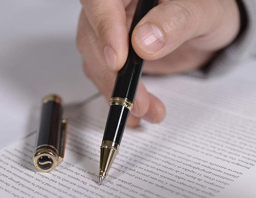 Boligrafo De Lujo Rollerball Scriveiner Oro 24k Laca Negra