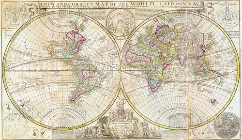 Cuadro Planisferio Mapamundi Mapa Nuevo Del Mundo De H. Moll