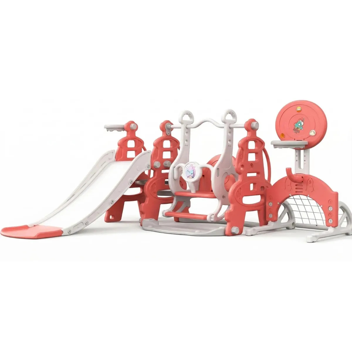 Playground Infantil Com Escorregador Balanço Gol E Cesta Rosa