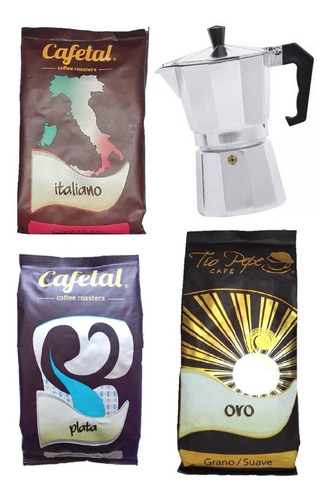 Cafetera Italiana 6 Tazas + 3 Unidades Café Especialidad