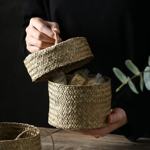Cesta De Armazenamento Redonda Seagrass Container Caixa De