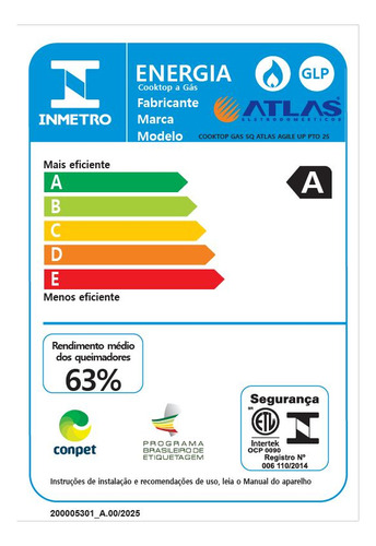 Cooktop 5 Bocas Mesa De Vidro Atlas Agile Up Bivolt