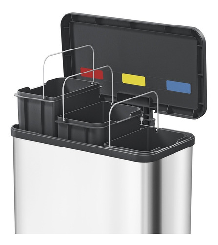 Imagen 3 de 4 de Cubo Cesto Residuos P/ Reciclar Hailo Oko Trio3x9 L Inoxidab