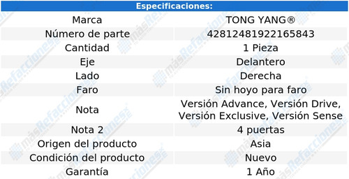 Parrilla Versa 2015-2016-2017-2018 S/faro Derecha Rld
