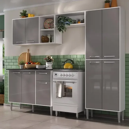 Armário Cozinha Completa Compacta Xangai Plus Multimóveis Branco/lacca Fumê
