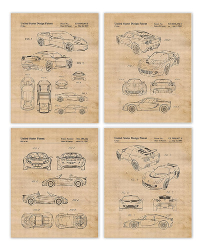 Impresiones De Patentes De Autos Vintage De Loto, 4 (8x...