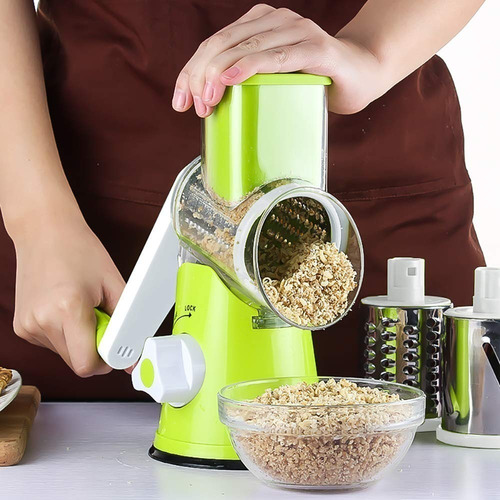 Imagem 8 de 10 de Ralador De Legumes Queijo Fatiador Espiral Processador 3 Lâminas Slicer Round Tabletop Drum Grater 3em1