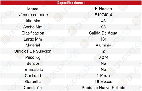 Toma Agua Cherokee L6 4.0l 94/01 K-nadian 8624273