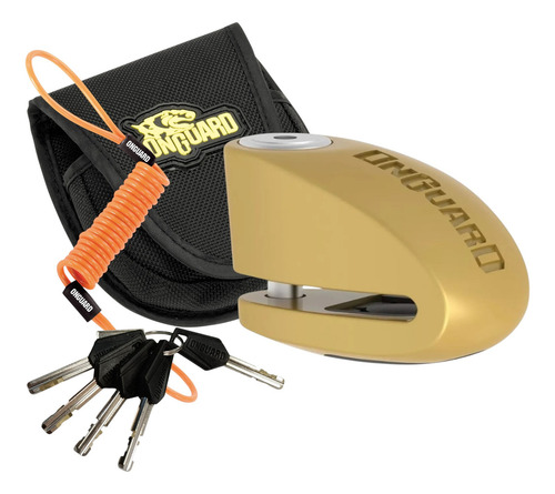 Candado De Disco Onguard 8265 Perno 10mm Con Alarma P/ Moto Color Dorado