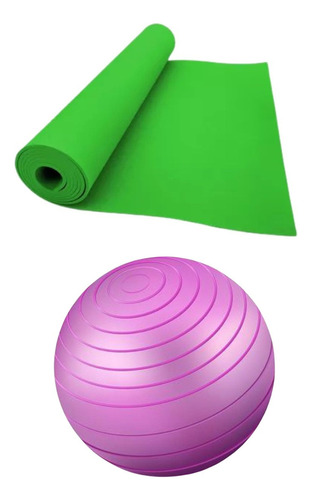 Bola Inflavel Exercicios Tapete Yoga 170x60cm Espessura 5mm Cor Verde Roxa