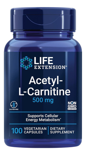 Acetyl L-carnitina 500mg Energia Celular Cerebral 100 Cap