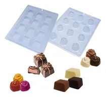 Comprar Kit 2 Formas Chocolate Simples Bombom Quadrado + Bombom Rosa