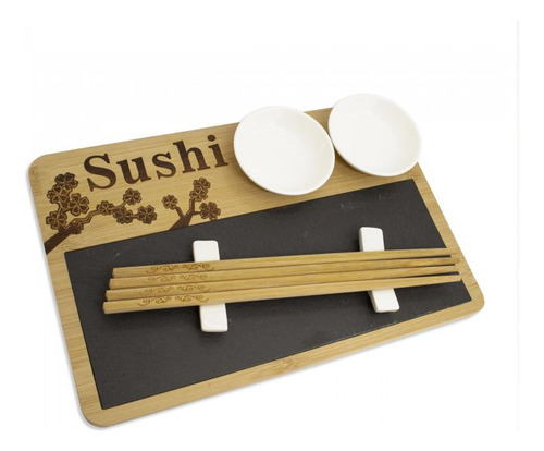 Set De Sushi Akashi Bamboo Y Cerámica Con Palitos