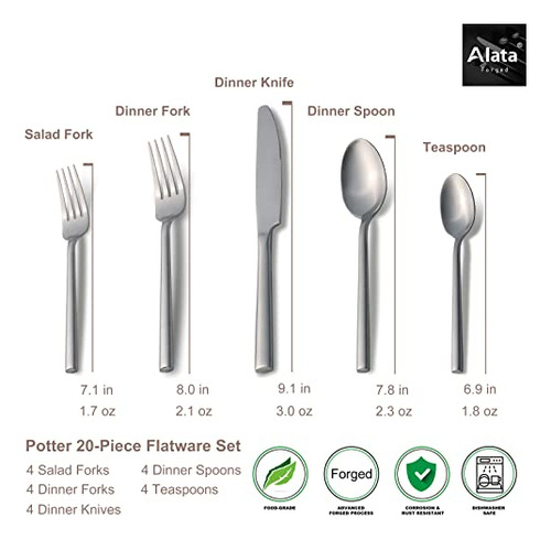 Juego Cubiertos Alata Potter 20p. Acero Inox. Para 4, Mate