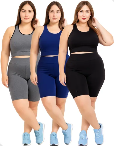 Kit 3 Conjunto Plus Size Academia Top Short Fitness Suplex