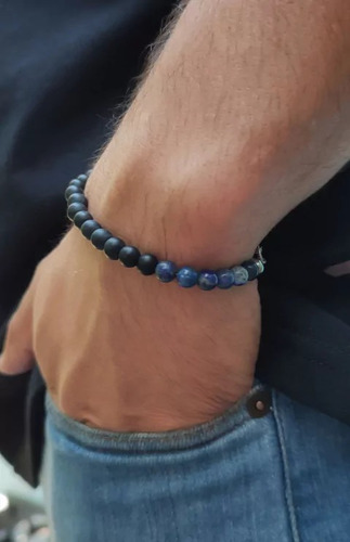 Pulsera Hombre Vitalidad Piedra Onix Negro Y Lapislázuli Color Negro Y Azul Diámetro 20 Cm Largo 20 Cm