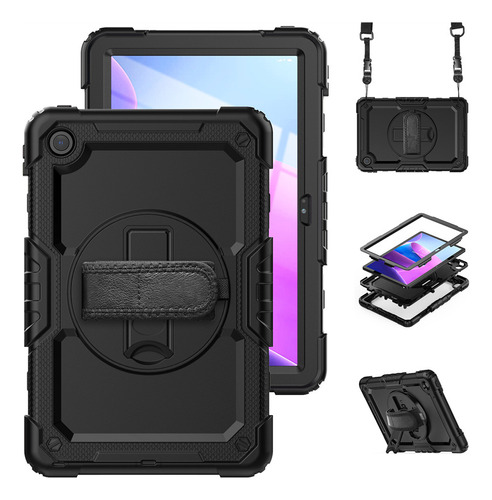 Funda Negra Con Correa De Mano Para Lenovo M10 Plus 3.ª Gene