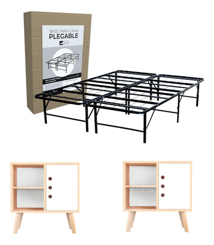 Base Para Cama Matrimonial Plegable Mas Dos Buro Color Negro Jaco