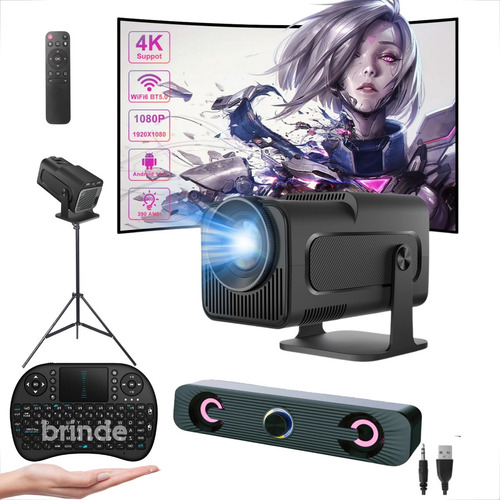 Projetor Portátil Hy320 Android Wi-fi Bluetooth Hd Kit Tripe Preto