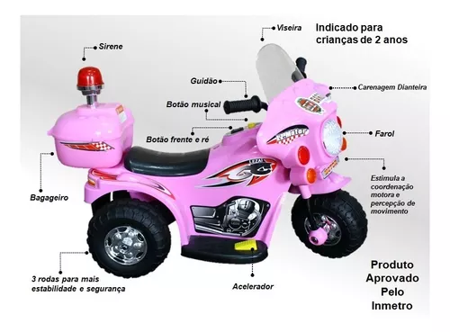 Motinha Eletrica Pink Infantil com Marcha Frente e Ré 6v/3+