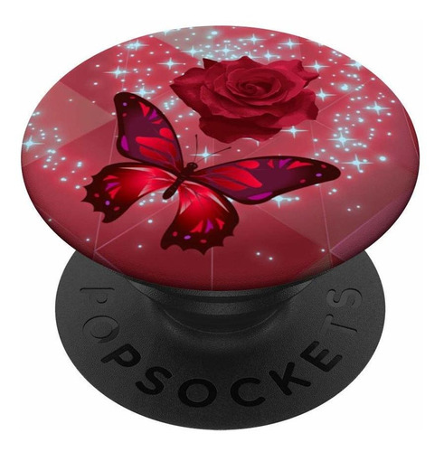 Soporte Para Boton Telefono Movil Diseño Rosa Mariposa Roja