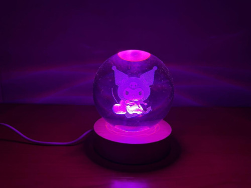 Luz De Noche Esfera De Cristal 3d Led Usb Escritorio 6cm Madera Kuromi 1 Luz Violeta