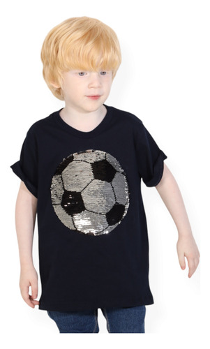 Camiseta Infantil Menino Bola Preto/prata - Marinho